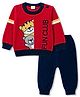 Babyhug Knitted Full Sleeves Sweater Set With Animal Design - Red