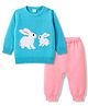 Babyhug Knitted Full Sleeves Sweater Set With Bunny Design - Light Blue