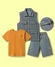 OLLINGTON ST. Denim Half Sleeves T-Shirt & Pant Set With Jacket - Charcoal Grey