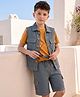 OLLINGTON ST. Denim Half Sleeves T-Shirt & Pant Set With Jacket - Charcoal Grey
