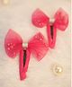 BABY Charm Pearl Embellished Bow Applique Detailed Hair Snap Clips - Dark Pink
