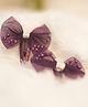 BABY Charm Pearl Embellished Bow Applique Detailed Hair Snap Clips - Wine