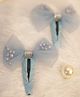 BABY Charm Pearl Embellished Bow Applique Detailed Hair Snap Clips - Sky Blue