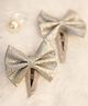 BABY Charm Glittered Bow Applique Detailed Snap Clips - Silver