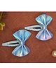 BABY Metallic Bow Applique Detailed Snap Clips - Sky Blue