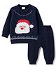 Babyhug Knitted Full Sleeves Sweater Set With Santa Design - Navy Blue