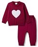 Babyhug Knitted Full Sleeves Sweater Set With Heart Design - Wine