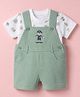 ToffyHouse Cotton Knit Half Sleeves T-Shirt & Dungaree with Sea Life Print & Embroidery - Green & White