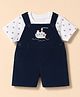 ToffyHouse Interlock Knit Half Sleeves T-Shirt & Dungaree with Boat Patch and Anchor Embroidery - Navy Blue & White