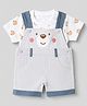 ToffyHouse Cotton Knit Dungaree & Half Sleeves T-Shirt with Teddy Print - Teal Blue