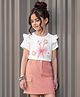 Ollington St. Cotton Knit Half Sleeve Top With Print & Stretchable Twill Skirts - White & Pink