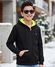Pine Kids Knit Full Sleeves Hooded Solid Colour Sweat Jacket with Kangaroo Pockets -  Black