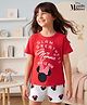 HoneyHap Disney 100% Cotton Knit Half Sleeves T-Shirt & Shorts Night Suit With Minnie Mouse Graphic - Red