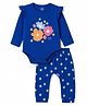 Doodle Poodle Interlock Knit 100% Cotton Full Sleeves Floral Printed Onesies With Diaper Leggings- Navy Blue
