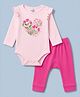 Doodle Poodle Interlock Knit 100% Cotton Printed Full Sleeves Onesies With Diaper Leggings- Dark Pink