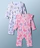 Doodle Poodle 100% Cotton Interlock Knit Full Sleeves Rompers with Frill Details and Bunny, Floral & Butterfly Print Pack of 2 - White & Pink
