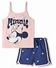 HoneyHap Disney Single Jersey Knit Sleeveless Top & Shorts Nightsuit with Minnie Mouse Graphics & Heart Print - Blue
