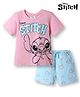 HoneyHap Disney 100% Cotton Knit Half Sleeves T-Shirt & Shorts Night Suit With Stitch Graphic - Pink & Light Blue