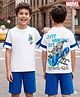 OLLINGTON ST. Marvel Single Jersey Knit Drop Shoulder Sleeves T-Shirt & Shorts Set With Front & Back Spiderman Print - White & Blue