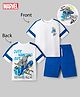 OLLINGTON ST. Marvel Single Jersey Knit Drop Shoulder Sleeves T-Shirt & Shorts Set With Front & Back Spiderman Print - White & Blue
