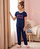 Pine Kids Cotton Knit Half Sleeves Polka Dots & Text Printed T-Shirt & Pyjama Night Suit - Navy Blue