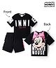 OLLINGTON ST. Disney Single Jersey Knit Drop Shoulder Half Sleeves T-Shirt & Shorts Set With Front & Back Minnie Mouse Graphics - Black