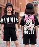 OLLINGTON ST. Disney Single Jersey Knit Drop Shoulder Half Sleeves T-Shirt & Shorts Set With Front & Back Minnie Mouse Graphics - Black