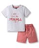 Mini Taurus Sinker Knit Half Sleeves T-Shirt & Shorts Set with Text Print - Red