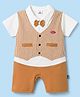 Mini Taurus Half Sleeves Striped Party Romper With Bow - Mustard
