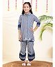 Bugandbees Rayon Woven Three Fourth Sleeve Striped Coordinating Shirt & Pants Set - Blue