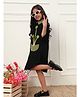 Bugandbees Cotton Woven Three Fourth Sleeves Floral Embroidered Shirt Style Dress - Black