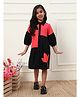 Bugandbees Cotton Woven Three Fourth Puffed Sleeves Floral Patch Detailed Shirt Styled Dress - Black