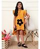 Bugandbees Cotton Woven Frill Sleeves Floral Embroidered Dress - Mustard