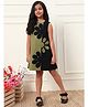 Bugandbees Cotton Woven Sleeveless Floral Patch Embroidered Colour Blocked Dress - Olive Green & Black