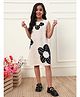 Bugandbees Cotton Woven Frill Sleeves Floral Patch Embroidered Dress - Off White