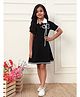 Bugandbees Knitted Knit Half Sleeves Floral Embroidered Dress - Black