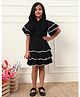 Bugandbees Poplin Woven Half  Sleeves Ric Rac Lace Embellished Top & Skirt Set - Black