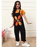Bugandbees Poplin Woven Sleeveless Floral Patch Detailed Dungaree - Black