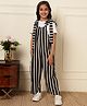 Bugandbees Rayon Woven Sleeveless Striped Dungaree - Black