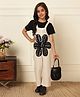 Bugandbees Cotton Flax Woven Sleeveless Floral Patch Embroidered Dungaree - Off White