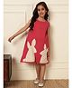 Bugandbees Cotton Woven Sleeveless Bunny Patch Detailed Dress - Carrot Pink