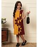 Bugandbees Cotton Woven Sleeveless Floral Printed Ric Rac Embellished Dress - Mustard Yellow & Wine