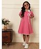 Bugandbees Knitted Half Sleeves Floral Embroidered Dress - Pink