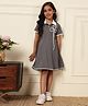 Bugandbees Knitted Half Sleeves Floral Embroidered Dress - Grey