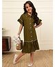Bugandbees Knitted Half Sleeves Frill Detailed Dress - Olive Green