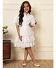 Bugandbees  Knitted Knit Half Sleeves Schiffli Embroidered Top & Skirts Set - White