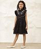 Bugandbees Cotton Woven Sleeveless Floral Embroidered Frill Detailed Dress - Black