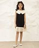 Bugandbees Cotton Woven Sleeveless Schiffli Embroidered Frill Detailed Dress - Black & Off White