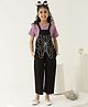 Bugandbees Cotton Knit Sleeveless Butterfly Embroidered  Dungaree - Black