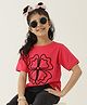 Bugandbees Knitted Half Sleeves Floral Embroidered Tee - Magenta